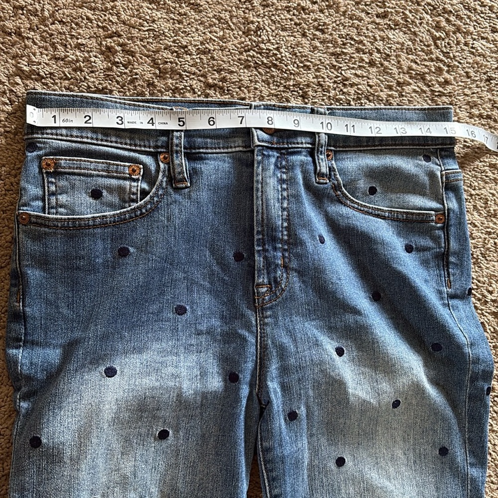 J. Crew • High-Rise Toothpick Jeans in Indigo Embroidered Polka Dots - Picture 6 of 8